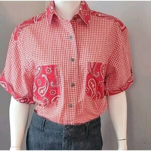 Vintage J Yves Elliot Dallas Western Shirt Sz. S Checked/Paisley MADE IN USA